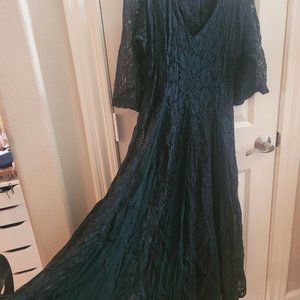 vintage Starina dark green lace maxi dress